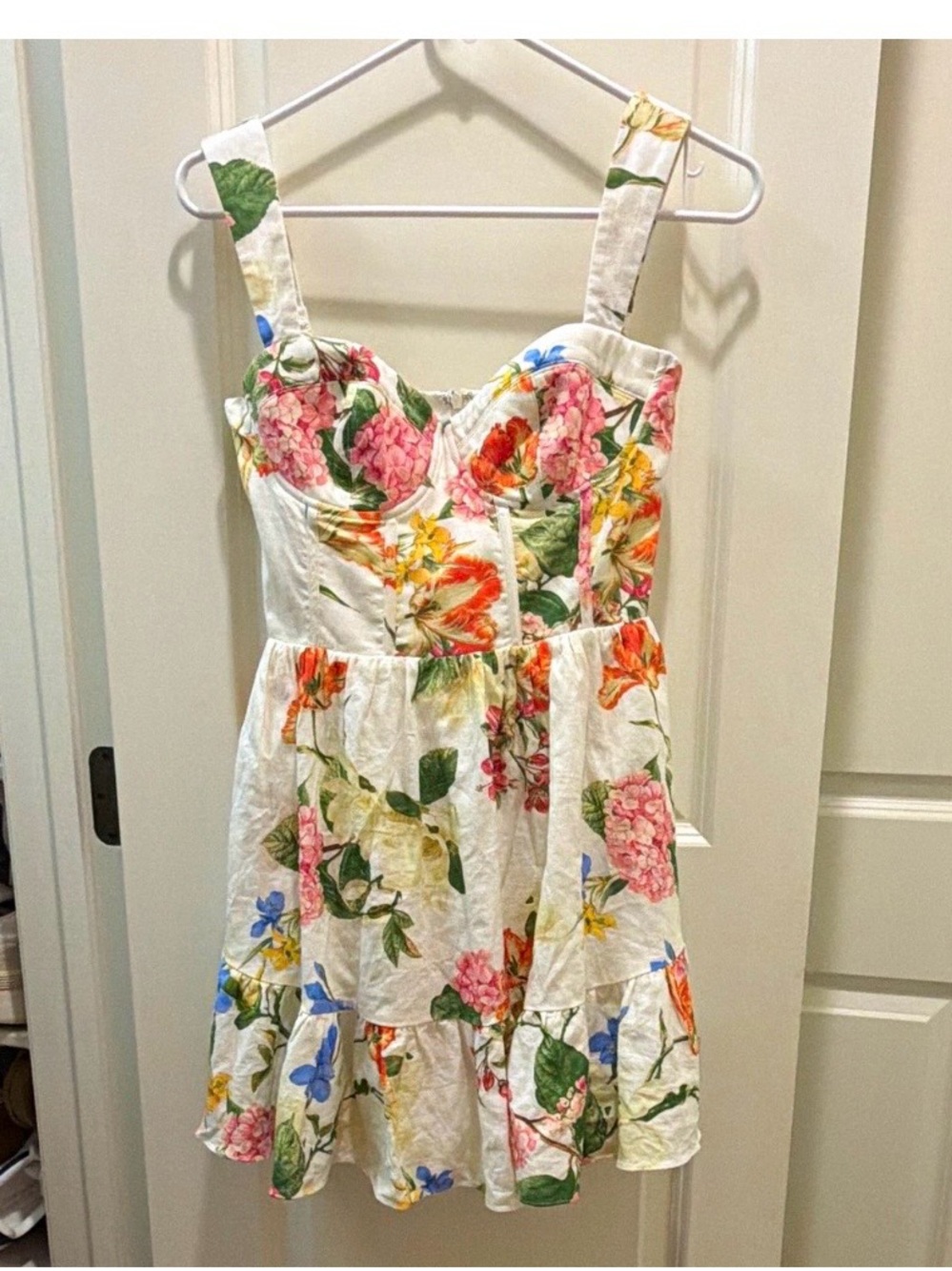 Yumi Kim White Floral mini Sundress with Pink, Orange & Green Print XS